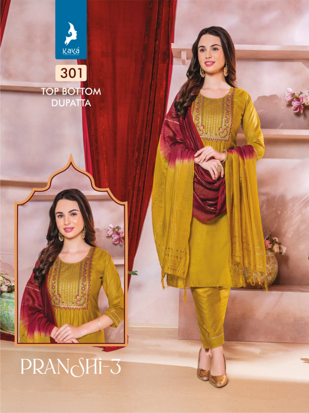 Pranshi 3 By Kaya Chanderi Silk Designer Kurti With Bottom Dupatta Wholesale Online
